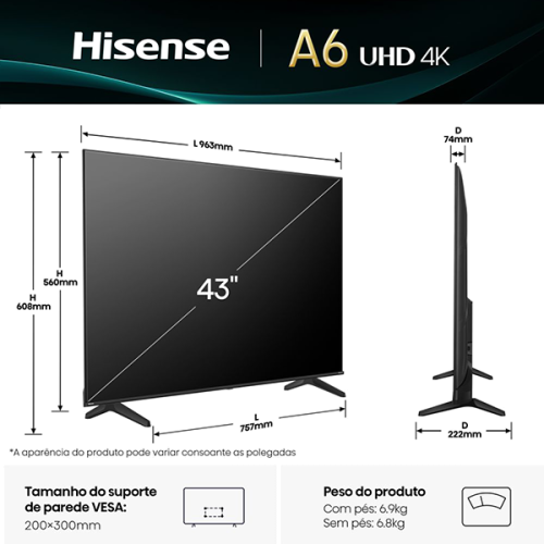 LED HISENSE - 43A6Q