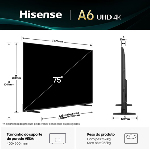 LED HISENSE - 75A6Q