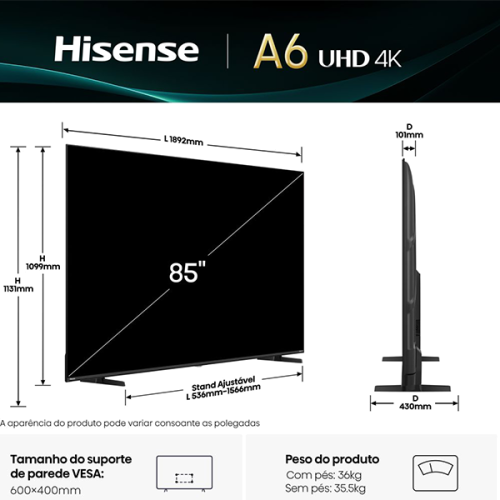 LED HISENSE - 85A6Q